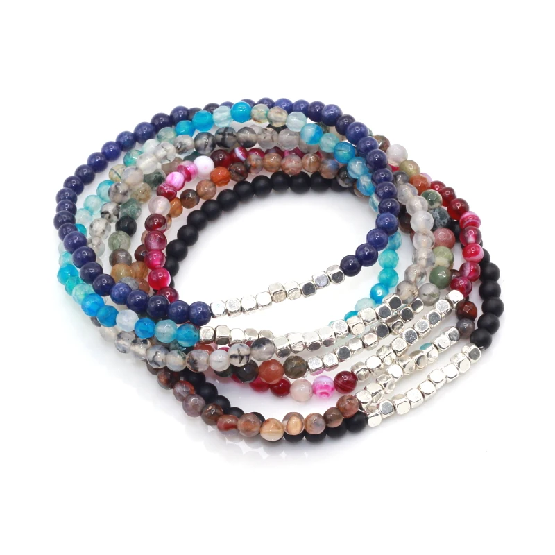 

4 MM Natural Stone Beads Elastic Bracelets for Women Matte Onyx Stone Phoenix Dragon Vein Beaded Handmade Men Bracelet Jewelry