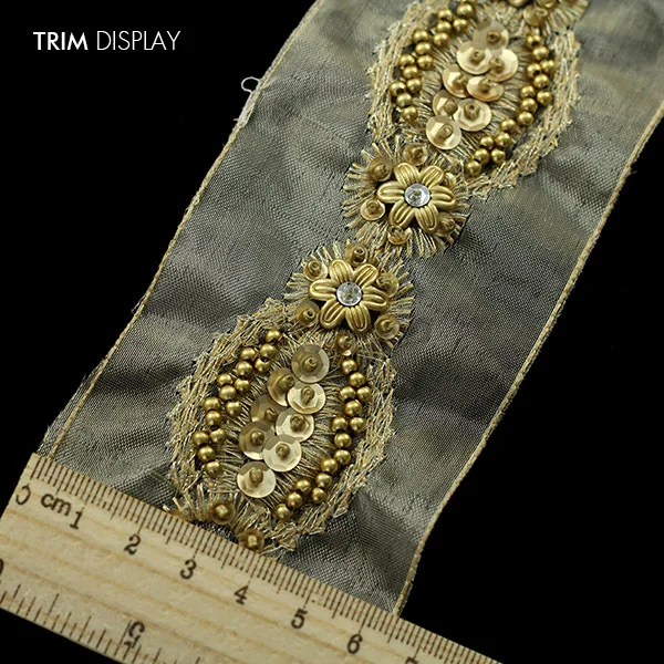Braided Gold Beaded Sequin Organza Lace Ribbon Trim Clothing Venise