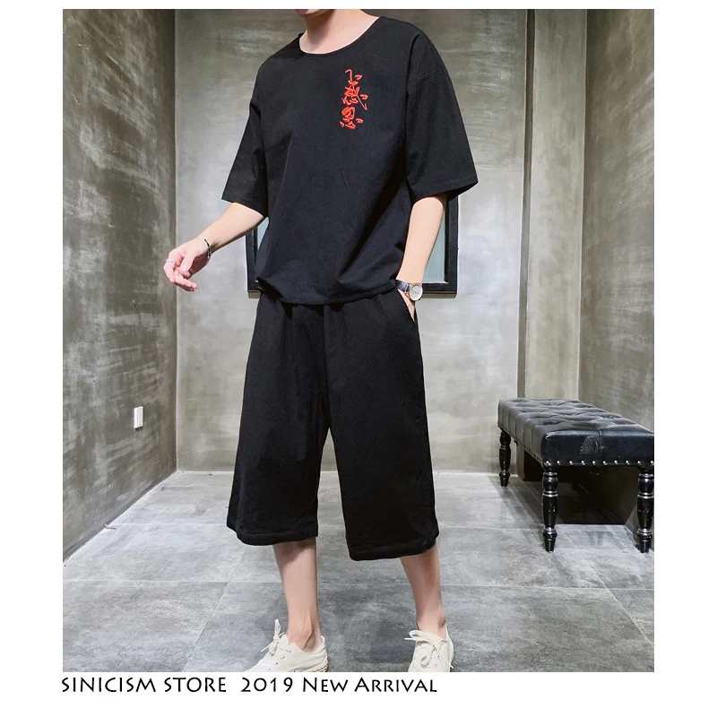 Sinicism Store 2020 летний мужской комплект из хлопка и льна в китайском стиле 2 предметов