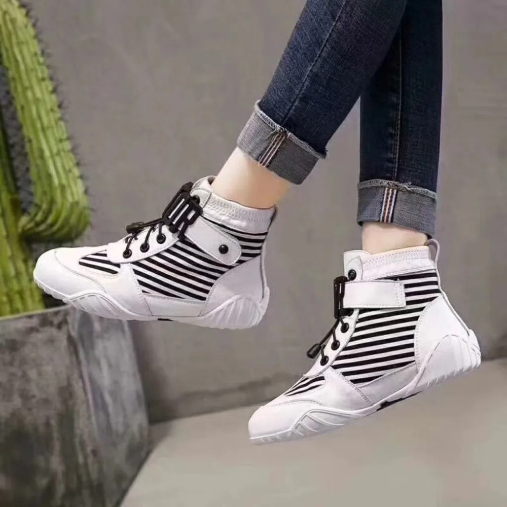 ever Sneakers Dame Marque Appartements Femelle De Mode Élastique Chaussures Casual Chaussure Top Yd blanc Femmes Noir Rayé High Bande Blanc YxAdYq
