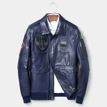 Осенне-зимняя кожаная мужская куртка Авиатор новая настоящая кожаная куртка мотоциклетная черная/синяя кожаная куртка Авиатор