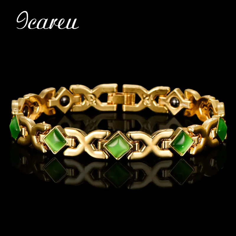 

Gold Bangles Colorful Square Opal Cross Bracelet Women Magnetic Health Bracelet