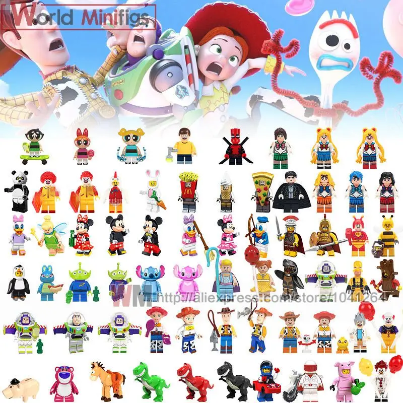 

Single Super Mario Brother Stitch Angie ET Toys Story Woody Jessie Aliens Bulleye Rex Building Blocks Toys For Kids