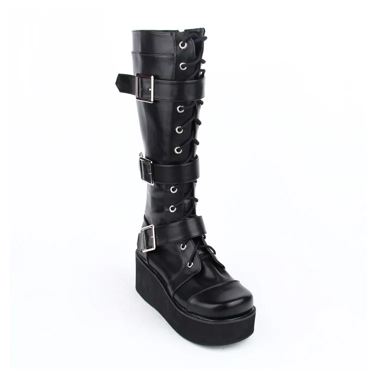 Angelical 47 fleeces Botas Hebillas Punk Inside Zip Cuñas Tacón Motocicleta Black Bombas Mori Impresión De Señora Lolita Black Zapatos Alto Chica 33 Mujer Pu rRqBrTx8wf