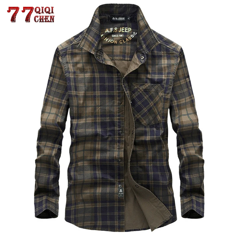 

Tactics Military Army Shirt Men Plaid Chemise Homme Cotton Casual Cargo Men Shirt long Sleeve Soft Breathable Camisa masculina