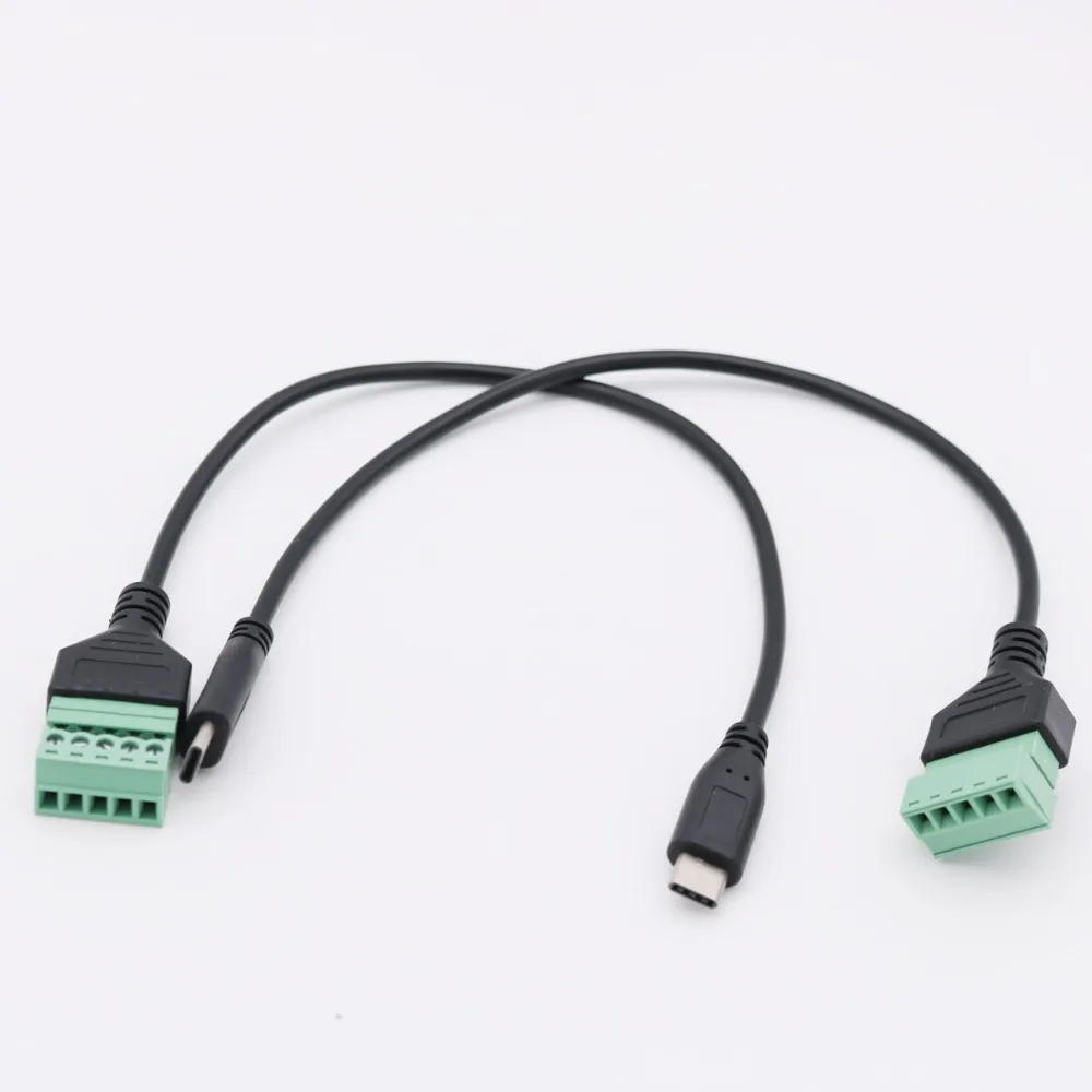 1Pc USB-C USB 3.1 Type-C Male to 5 Pin Screw Connector with Shield Solderless Terminal Plug Adapter Cable Cord 30cm/1ft