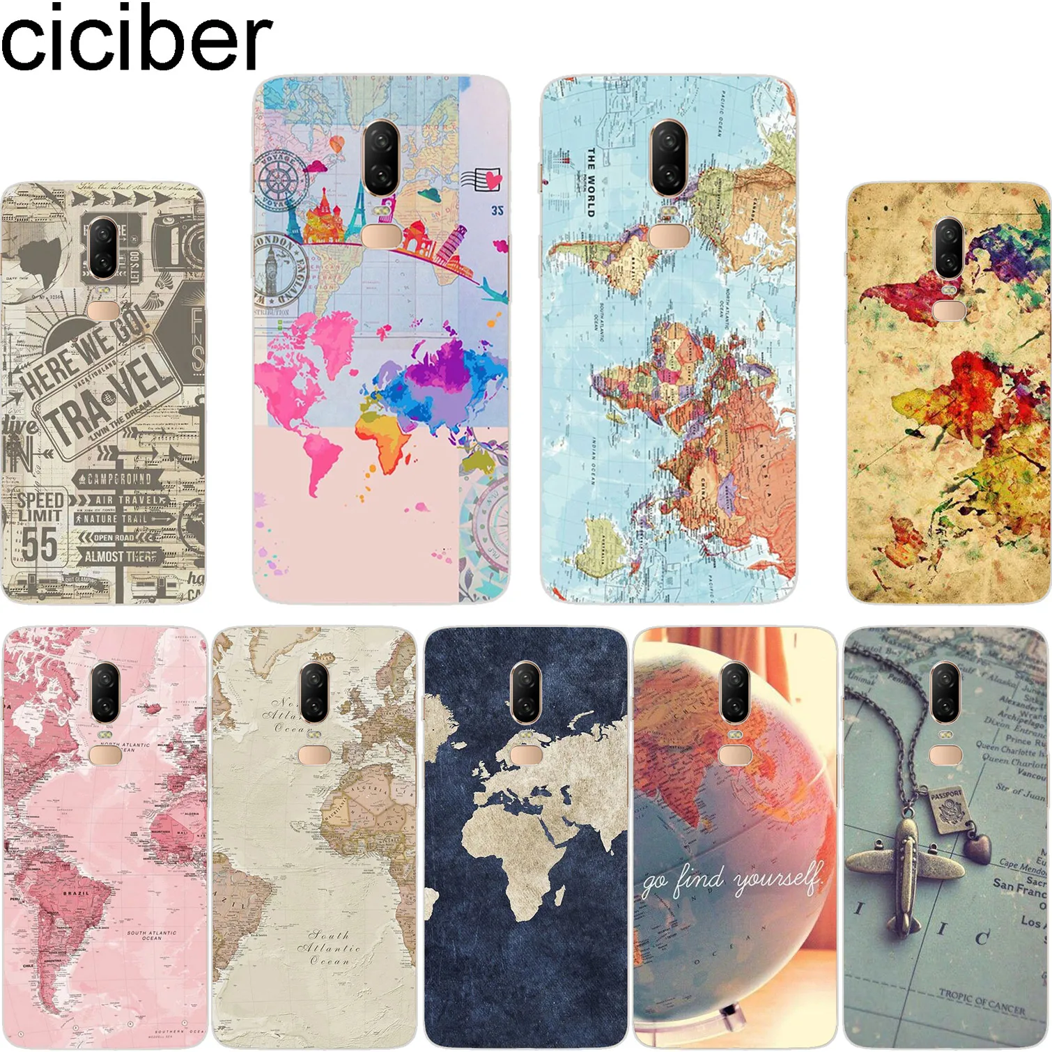 

ciciber For Oneplus 6 6T 5 5T Soft Silicone For 1+ 6 1+5 T Phone Cases Cover Transparent TPU Fundas Capa World Travel Map
