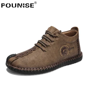 

Pounise Brand Classic Men Shoes Casual Leather Shoes Luxury Flats Shoes Lace Up Men Business inter Moccasins Shoes plus 39-48