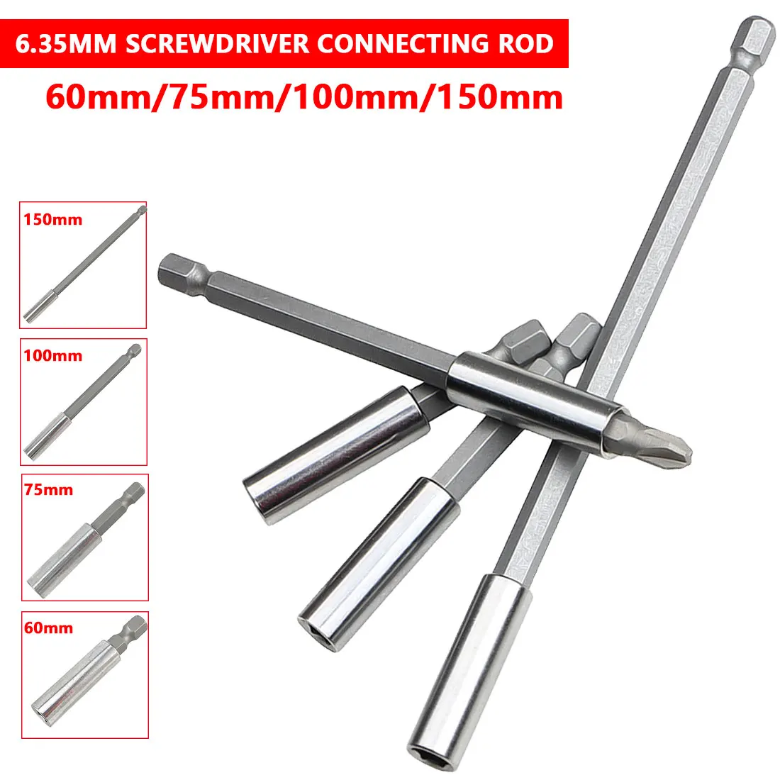 

1/4" Magnetic Extension Bit Set Extensions Quick Change Hand Tool Socket Hex Shank Rod Tool Long Handle Screwdriver Tip Holder