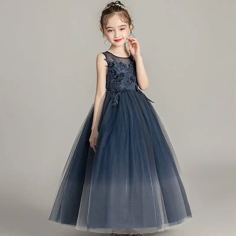 

Summer Princess Girls Dress Wedding Costumes Long Vest Euro Style Evening Costume Piano Teen Party Girls Dress 3-8 Year WGCK2993