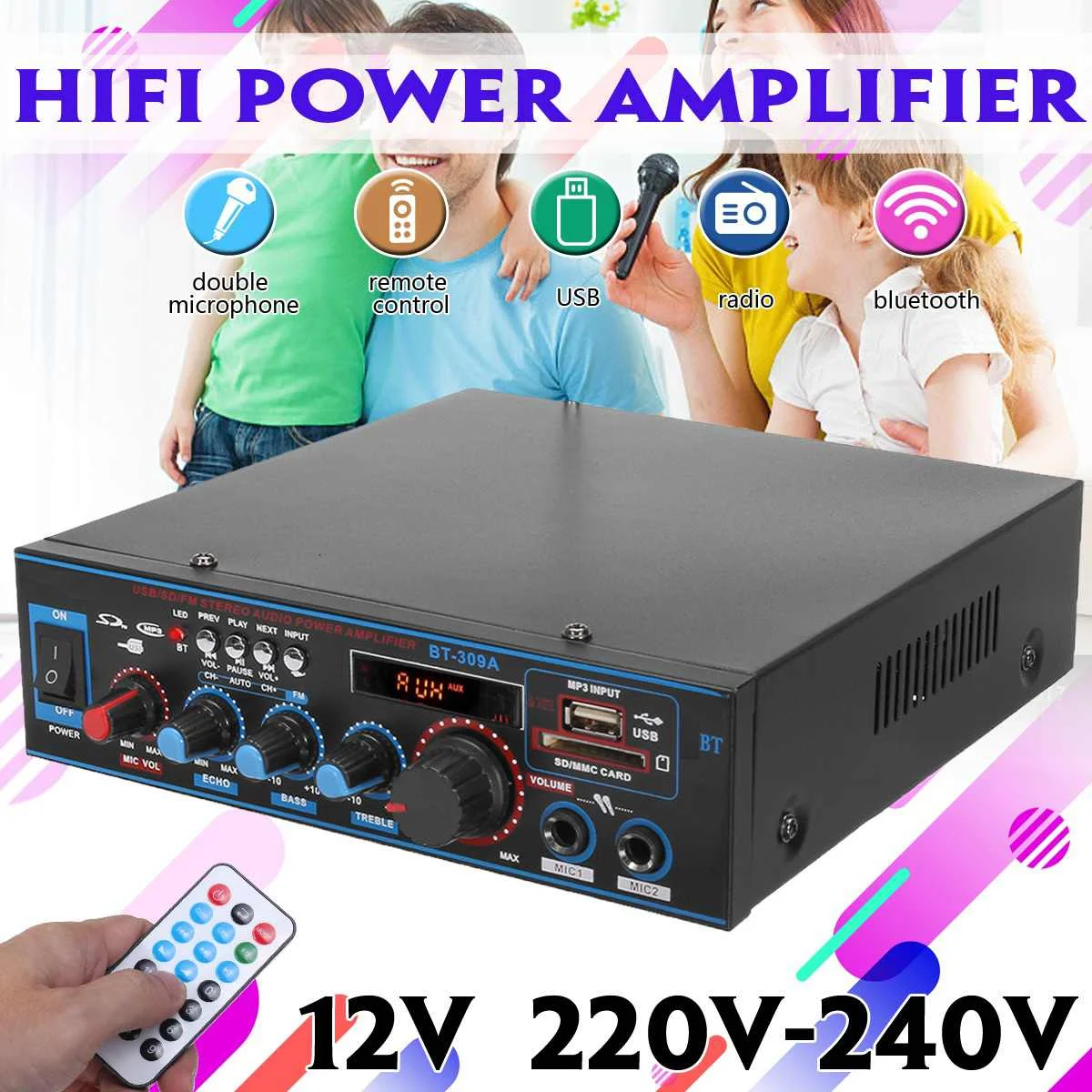 

Black 80W+80W Home Amplifiers Audio bluetooth Amplifier Subwoofer Theater Sound System Mini Amplifier Professional