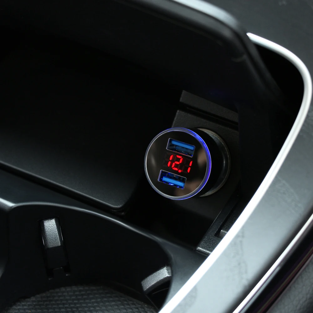 Car Charger 5V 3.1A With LED Display Universal Dual Usb Phone Car-Charger for Samsung For iPhone 12-24V Cigarette Socket Lighter |