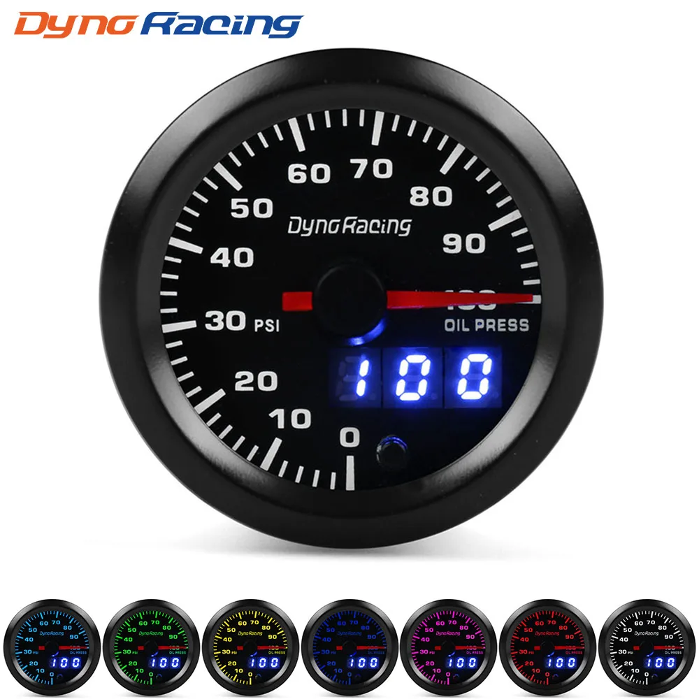 Двойной дисплей Dynoracing 52 мм 7 цветов датчик давления масла 0 100psi с шаговым