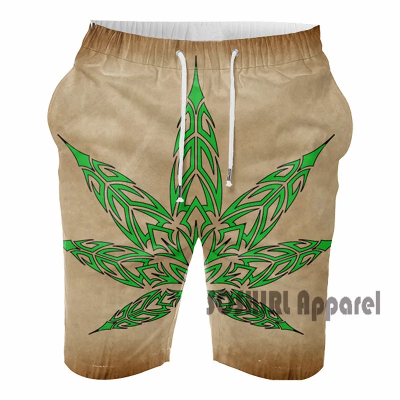 SOSHIRL Summer Casual Shorts Men Fashion Style Mens Shorts Weed Print