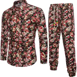 Рубашка + брюки для девочек мужские рубашки с длинным рукавом модные с цветочным принтом мужской рубашки мальчиков брендовая одежда