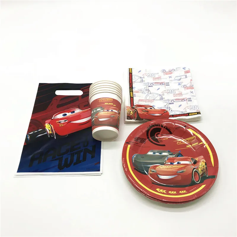 

Hot Sale Disney Cars Theme 74Pcs/lot Paper Cup+Plate+Napkin Event Party Kids Birthday Party McQueen Gift Bag Decoration Supply