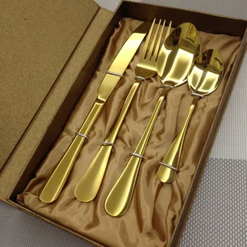 

4 PCS Gold Plated Cutlery Set Dinner Knives Fork Set Stainless Steel Novelty Dinnerware Tableware Dinner Set Silverware 3DCJY06