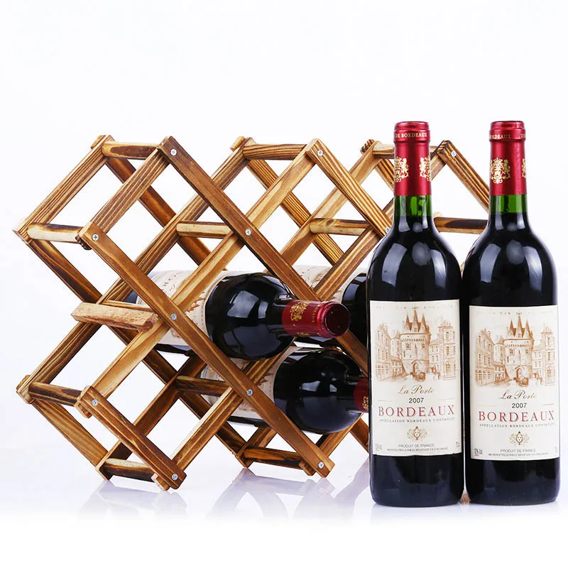 

Practical Wooden Red Wine Rack 3/5/6/10 Bottle Holder Mount Bar Display Shelf Foldable Wood Wine Rack Home Storage Decoration
