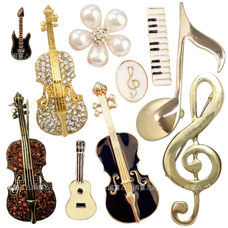 

1pc New retro Diy Brooch Vintage Enamel Musical Instruments musical note lute Ukulele guitar Lapel Pins Badge for women New Year