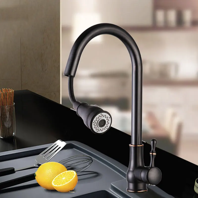 

Draw-type kitchen cold and hot water faucet can rotate dishwasher basin single-hole sink faucet