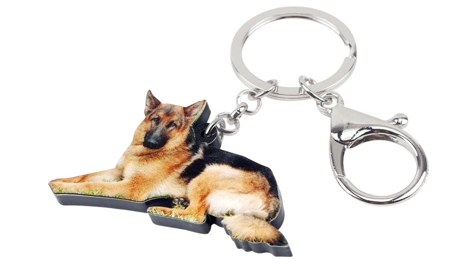 Bonsny Acrylic German Shepherd Dog Key Chains Keychains Rings Fashion Animal Jewelry For Women Girls Pet Lovers Bag Car Charms