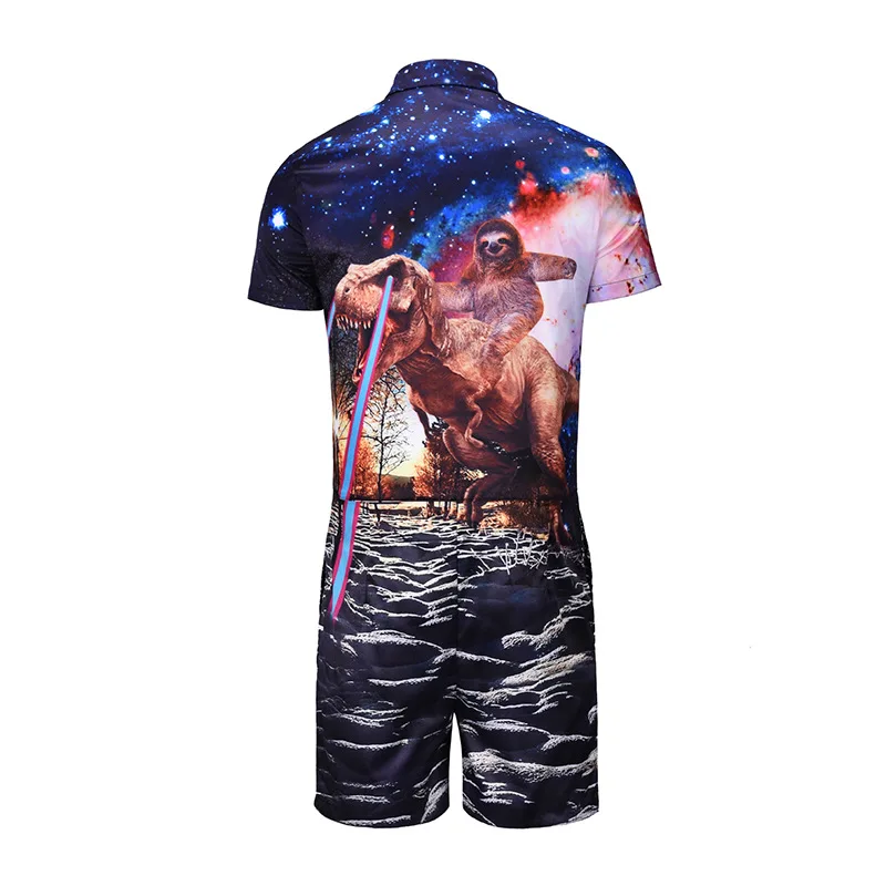 Mens Overalls Summer Fashion 3d Animals Printed Short Sleeve Rompers Male Tooling Playsuit Plus Size Men Street Jumpsuit Male