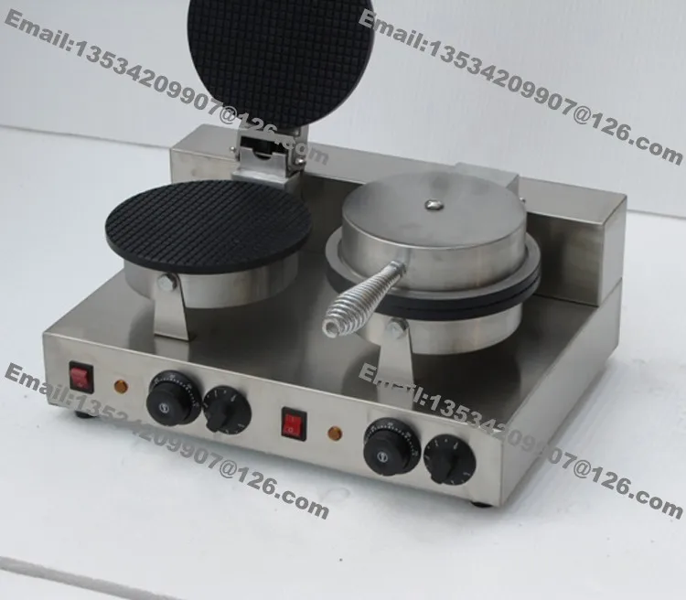 Коммерческих Применение с антипригарным покрытием 110 v 220 v Электрический двойной мороженого изготовитель конусных вафель железная вафельница машина