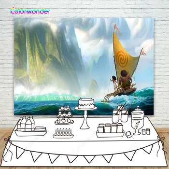 

Moana Maui Custom Photo Studio Backdrop Surfing Pacific Sea Wave Photography Girls Birthday Party Backgrounds For Studio Banner