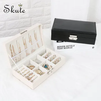 

Exquisite Travel Jewelry Box Women Leather Rectangle Packaging Necklace Rings Earrings Storage Organizer Display Gift Boxes Case