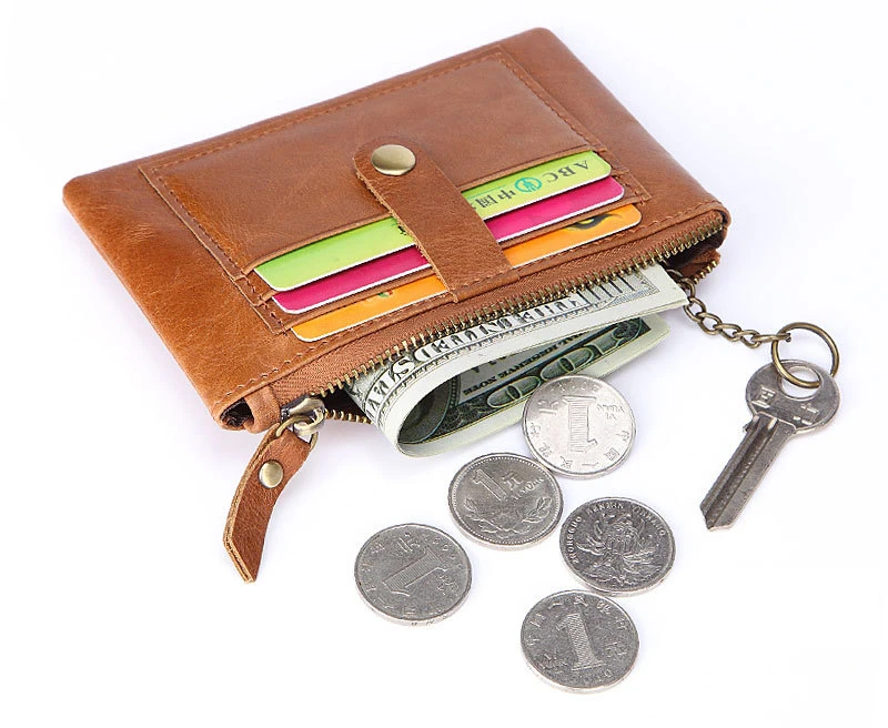 RFID из натуральной кожи на молнии Тонкий Короткий держатель для кредитных карт минималистичные дорожные кошельки с кольцом для ключей