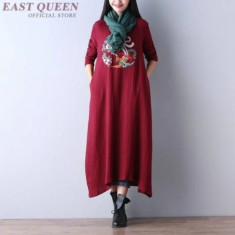 Dress Autumn 2019 Robe Vintage Femme Retro Long Sleeve Oversize Vietnam Meditation Elegant Chinese Dresses DD1261 | Тематическая