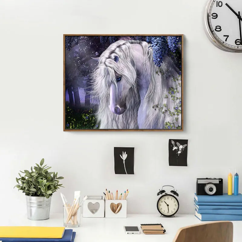 

Meian,Full 14CT Needlework 40x50cm Animal Horse Cross Stitch DIY White Canvas DMC Counted Kits Cross-stitch set Embroidery,VS-25
