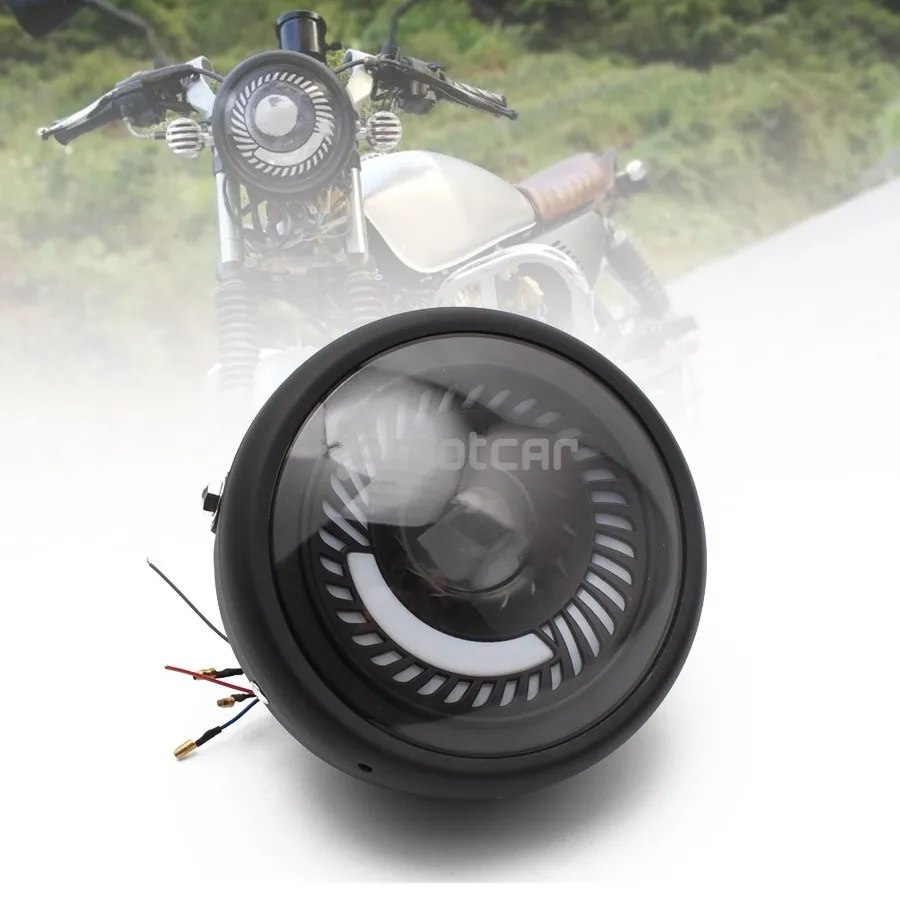

Motorcycle Black Metal Projector LED High/low Beam Front Headlight + Angel Eye for CG125 GN125 Cafe Racer Bobber Custom