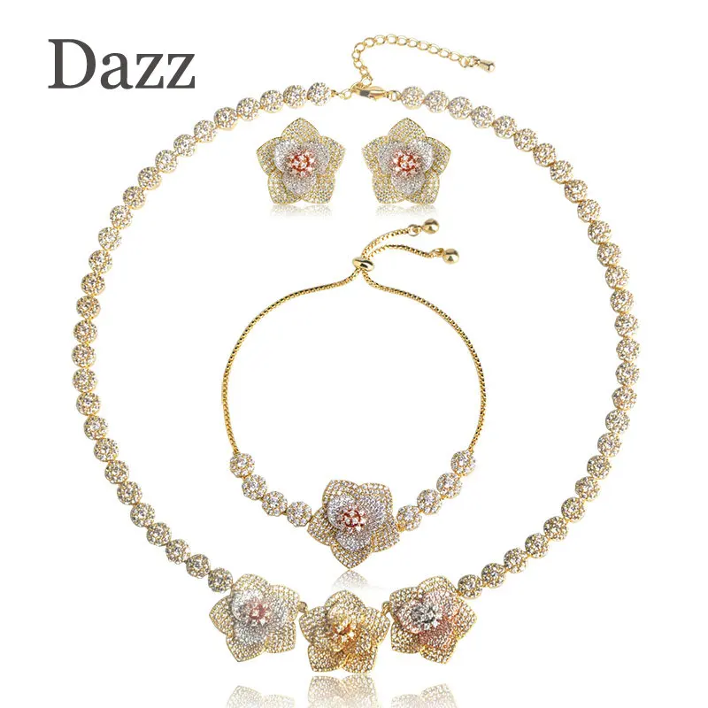 Dazz 2019 трендовые Медные Ювелирные наборы с кубическими цирконами три тона цветов