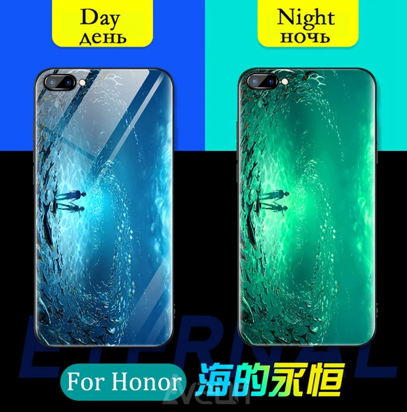 Светящийся чехол из закаленного стекла для Huawei Honor 10 9 Lite Play Coque, Роскошный чехол для телефона Huawei Honor 6X 7X 8X 7C 8C, чехол