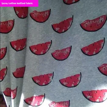 

Good Quality Water Melon Grey Fabric Cotton/Lycra knitted Fabric Stretch Water Melon Printed Fabric DIY Sewing Clothing pants