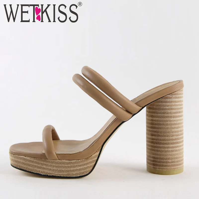 

WETKISS Genuine Leather Slippers Woman 2019 New Women Slides Shoes Strange Style High Heels Mules Shoes Female Fashion Footwear