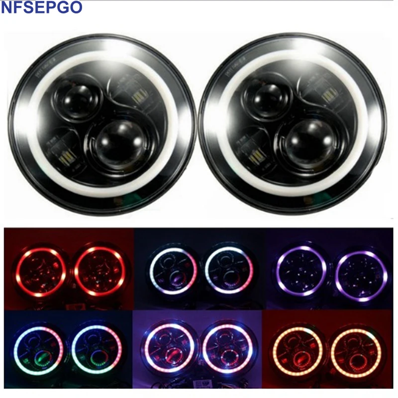 

NFSEPGO 7 inch LED RGB Headlight 7" Round DRL Headlamp RGB halo ring Bluetooth Controlled for Jeep Wrangler JK LJ CJ Hummer
