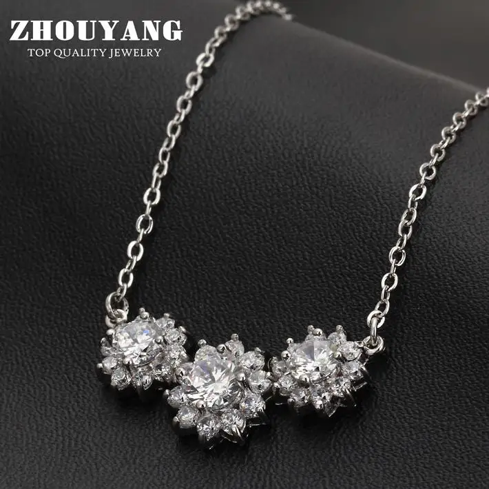ZHOUYANG ZYN398 Sun Flower CZ Silver Color Fashion Pendant Necklace Jewelry Made with Austria Crystal Wholesale