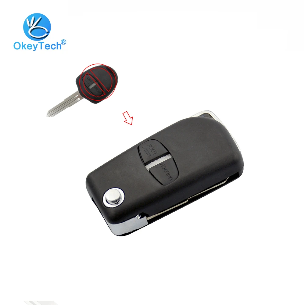 

OkeyTech Modified Cover Fob 2 Buttons Flip Folding Key Shell Right/Left Blade for Mitsubishi Outlander Mirage Lancer Evo Colt