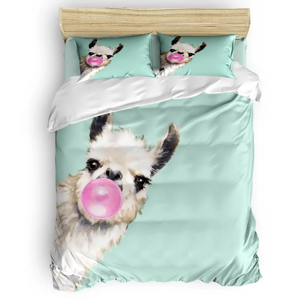 Bubble Gum Sneaky Llama In Green Duvet Cover 3d Cotton King Queen