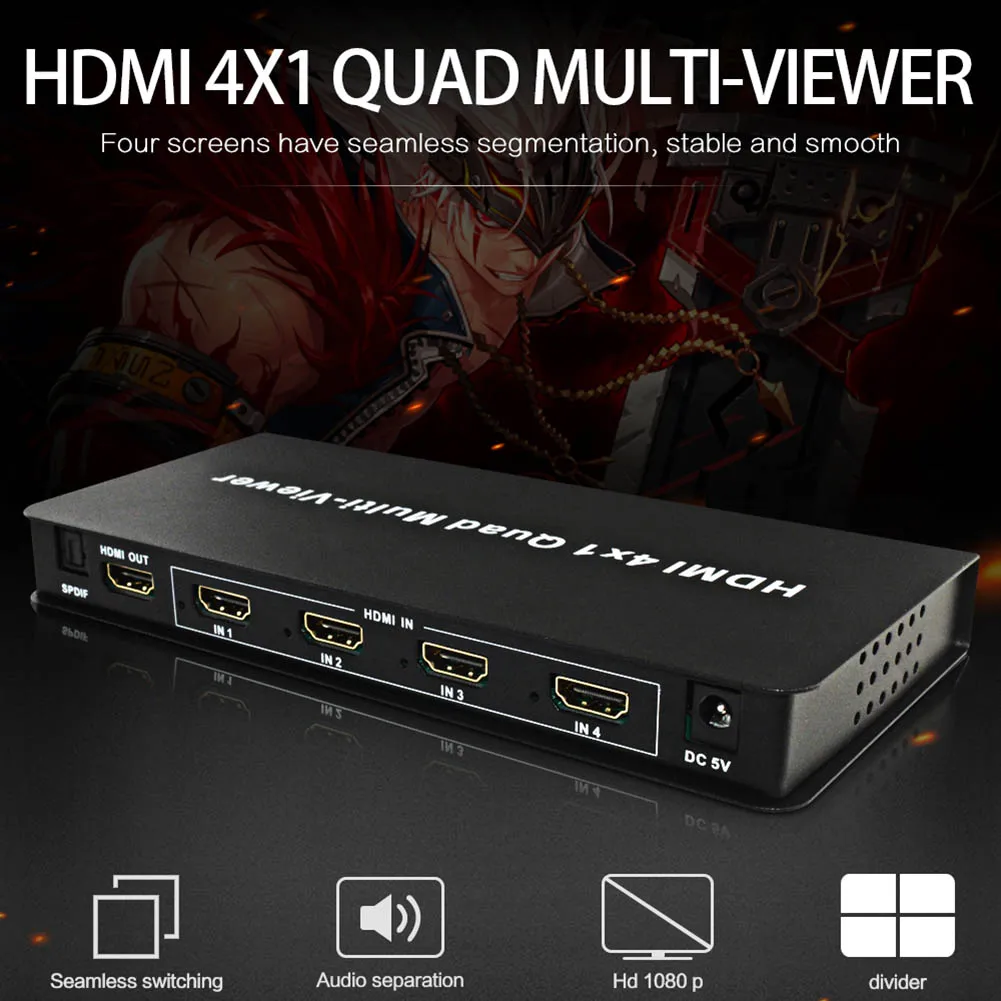 

HDMI 4x1 Quad Multi-viewer Support Seamless Switch HD Video Splitter Compatible HDMI 1.3a HDCP 1.2 SL@88