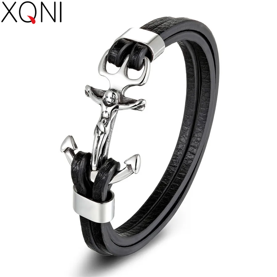 

XQNI Multi-layers Anchor Stitching Gold & Steel Color Religions Bracelet Bangle For Male Christian Jewelry for Blessing Gift