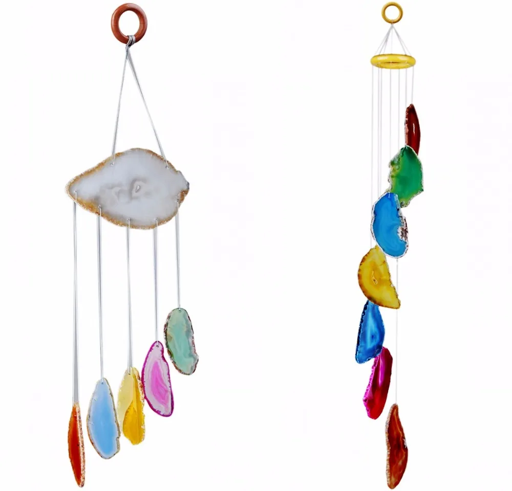 TUMBEELLUWA Multi-color Agate Slices Wind Chime Home Decoration,Crystal Collection adjustable solid wood bookends simplicity desktop books stands storage organizer book support for office home decoration