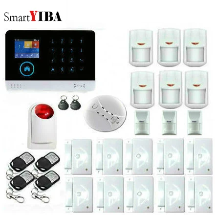 

SmartYIBA WIFI 433MHz Smart Home Intruder Burglar Alarm Wireless GSM SMS Alarm System With Strobe Siren Smoke Detector Alarm