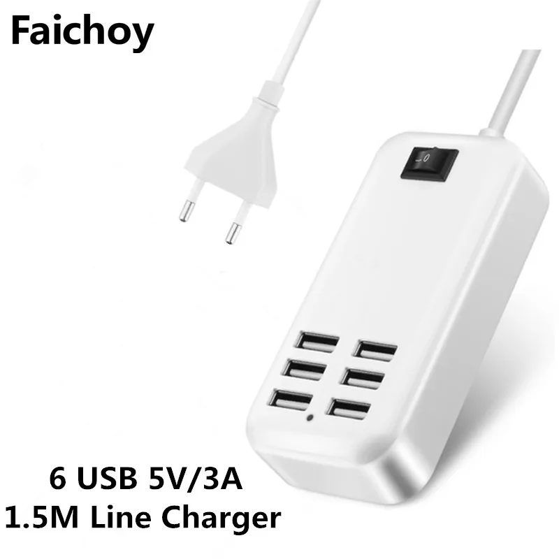 Faichoy хорошее USB зарядное устройство концентратор 6 портов EU/US 3A штепсельная розетка док-станция Быстрая зарядка удлинитель, адаптер питания для сотового телефона планшета
