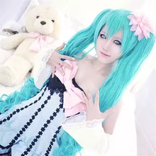 Hatsune miku proyecto diva cosplay corto del color del caramelo del bowknot vestidos de vocaloid lolita maid dress + mangas + headwear