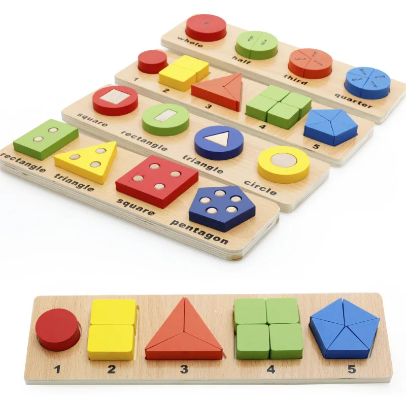 4Pc Children Wooden Educational Toy Montessori Math Geometric Shape Solid Geometry Puzzle Math