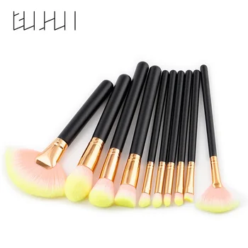 

2018 new GUJHUI 10 makeup brushes Makeup tools Set Large fan brush Brush wooden handle 7 colors