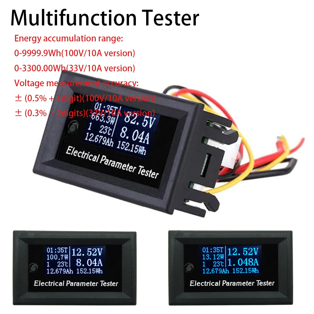 

OLED Multifunction Tester 7 in 1 Voltage Current Time Temperature Capacity Electrical Meter Tester DC 100v 33v 10A